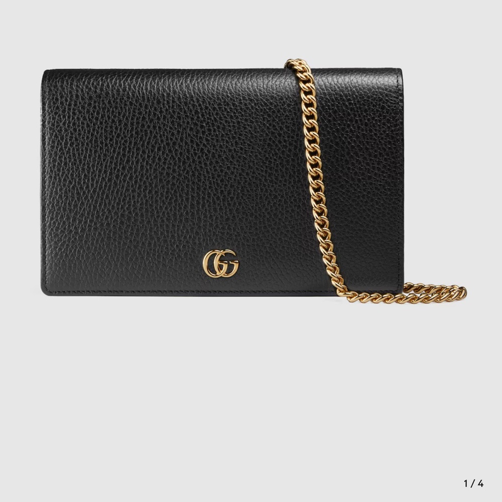 Gucci Marmont Black Wallet with Gold Chain Accent